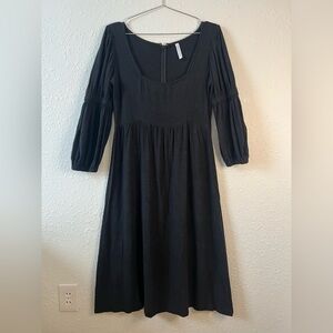 Rachel Pally Black Midi Dress | Puff Sleeve Empire Waist | L